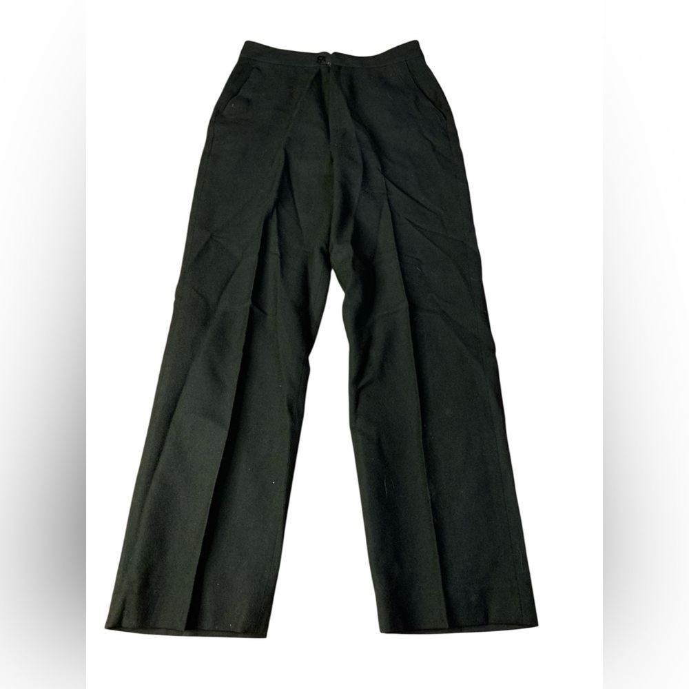 Vintage Garey Petites Black 100% Pure Virgin Wool Wide Leg Trousers Size 10
